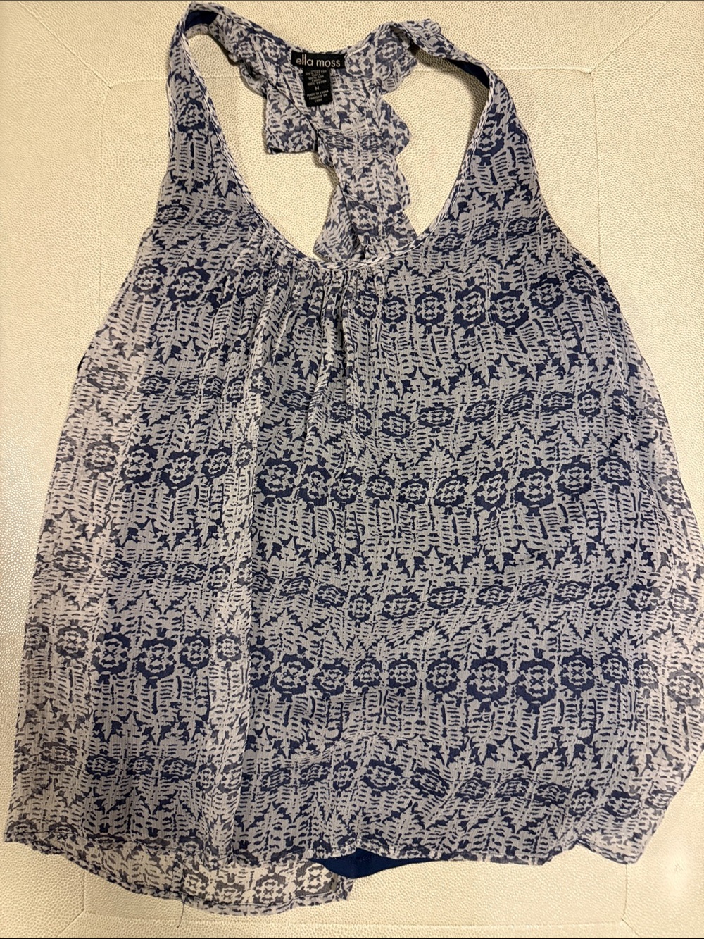 Ella Moss Navy and White Printed Racerback Tank